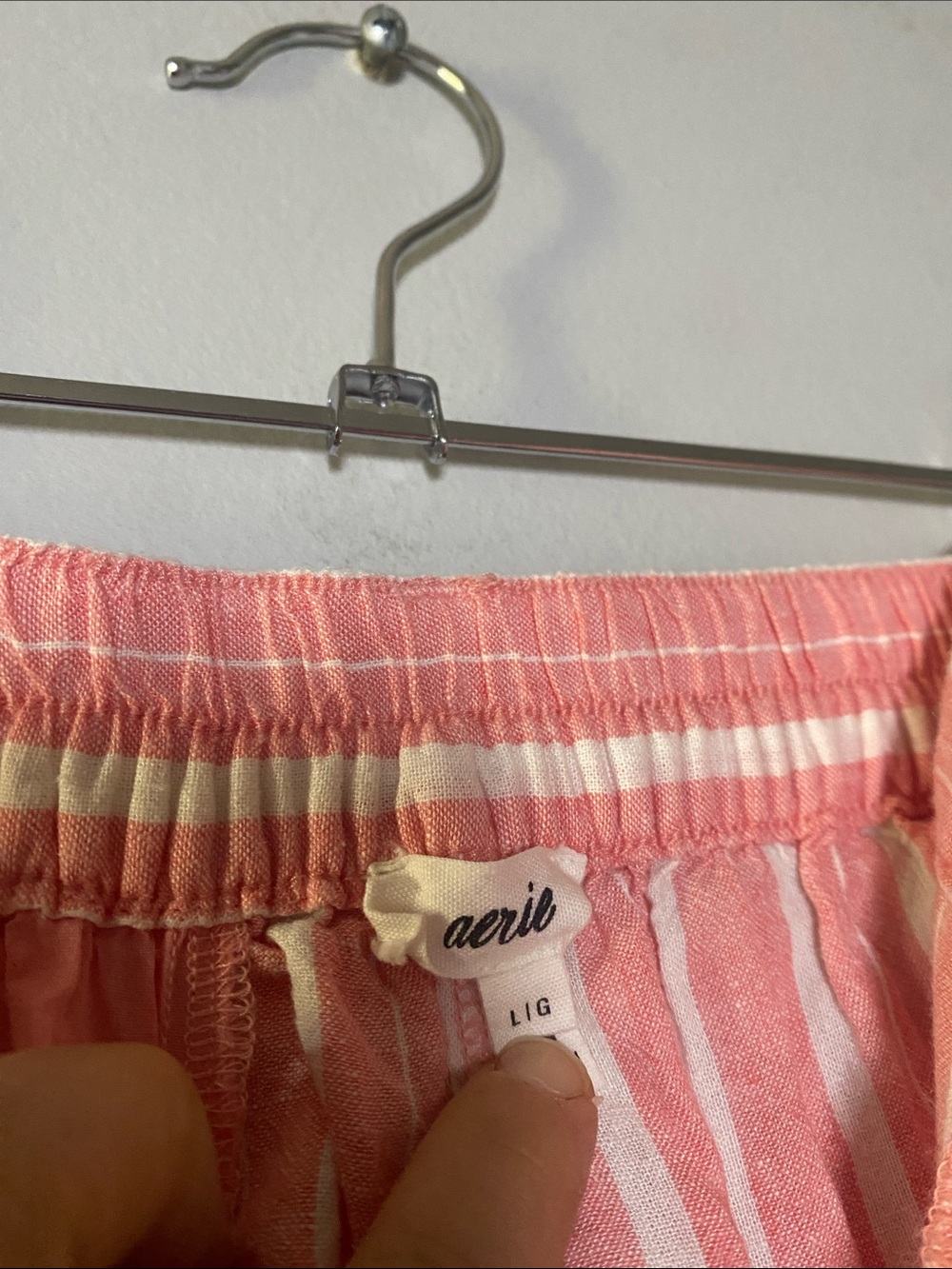 Aerie Pool-To-Party Linen Blend High Waisted Trouser Large Coral White Stripe - Picture 7 of 15